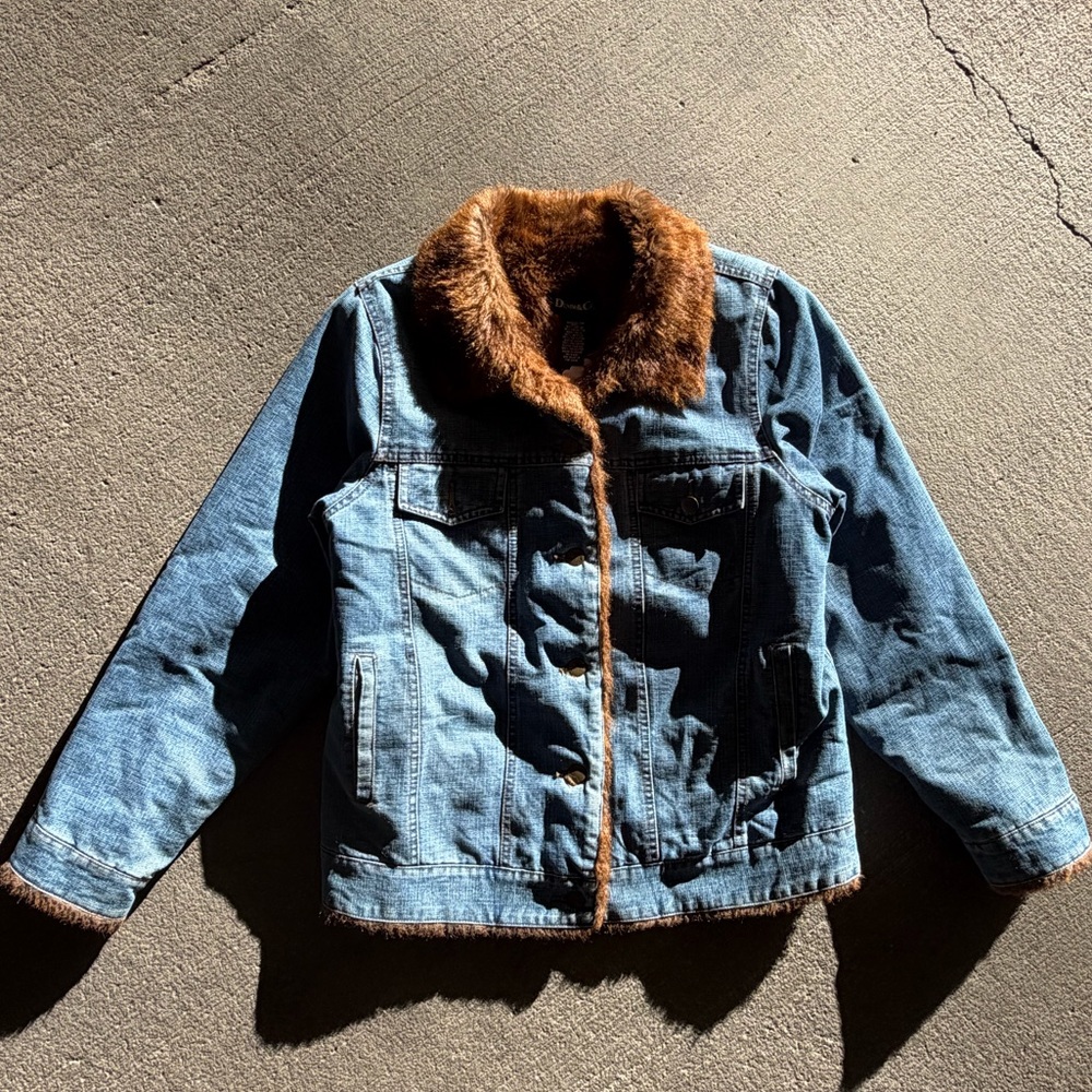 Denim&Co Blue Jean Jacket with Brown Faux Fur